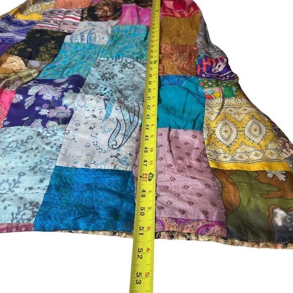 Silk Patchwork Maxi Reversible‎ Dress Womens Sz. Medium Gypsy  Boho Colorful - Picture 6 of 13